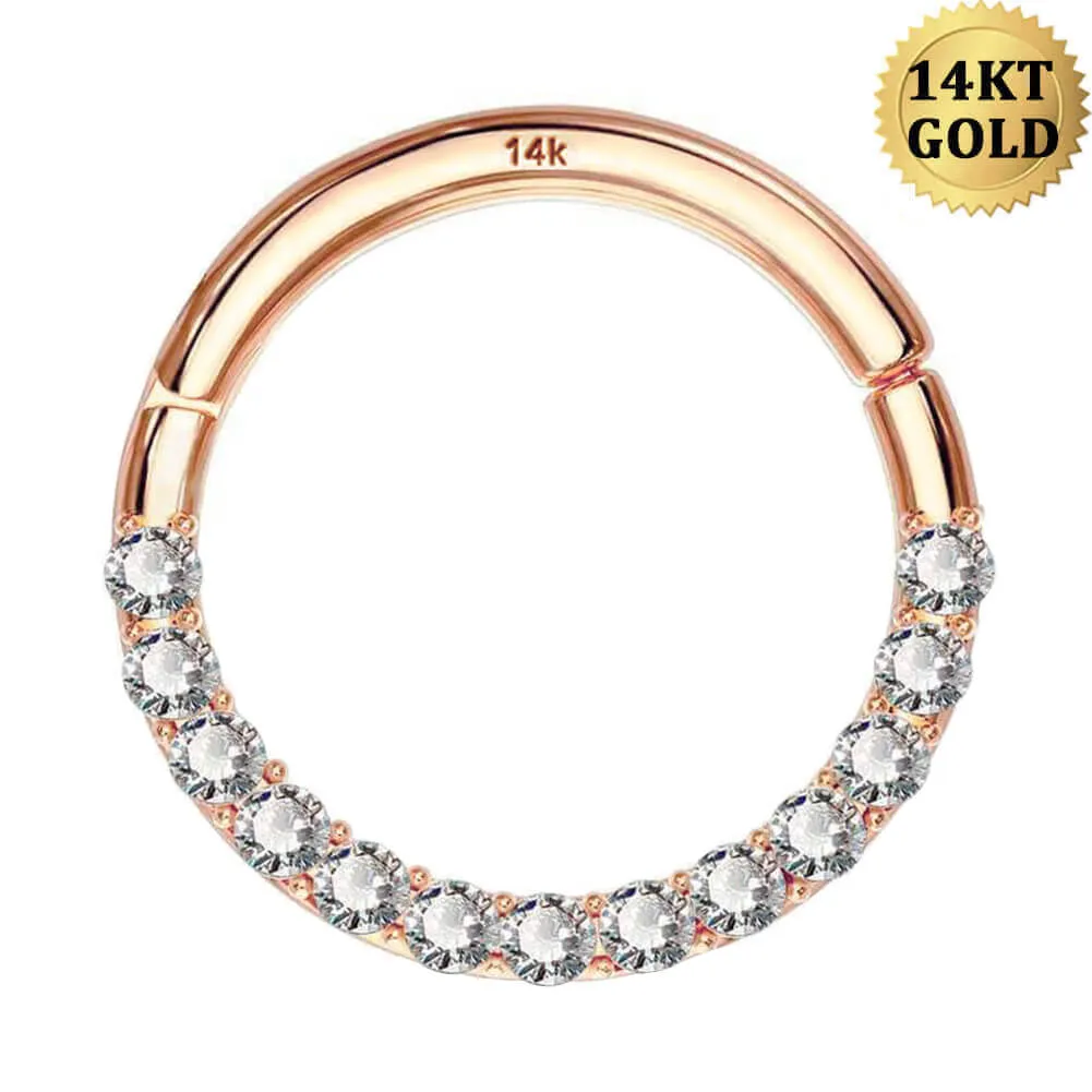 14K Rose Gold 16G CZ Septum Ring Daith Jewelry