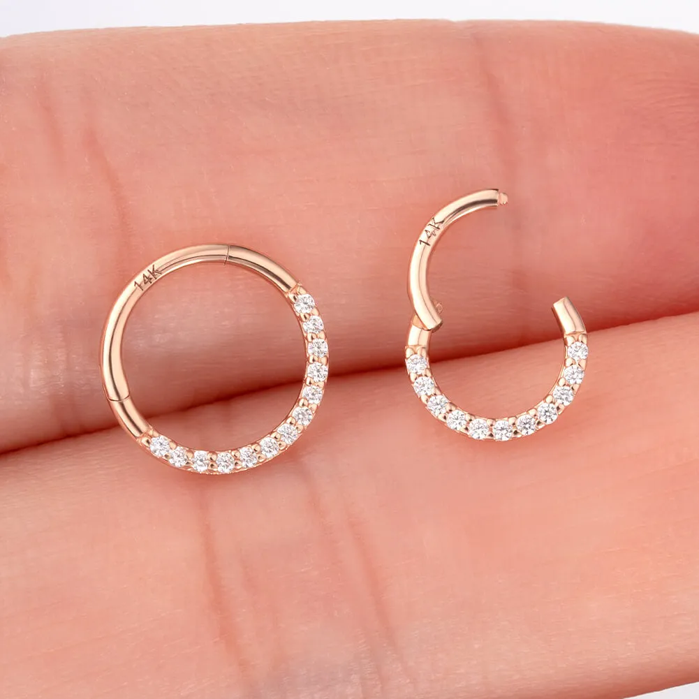 14K Rose Gold 18G Segment Septum Ring CZ Daith Earring