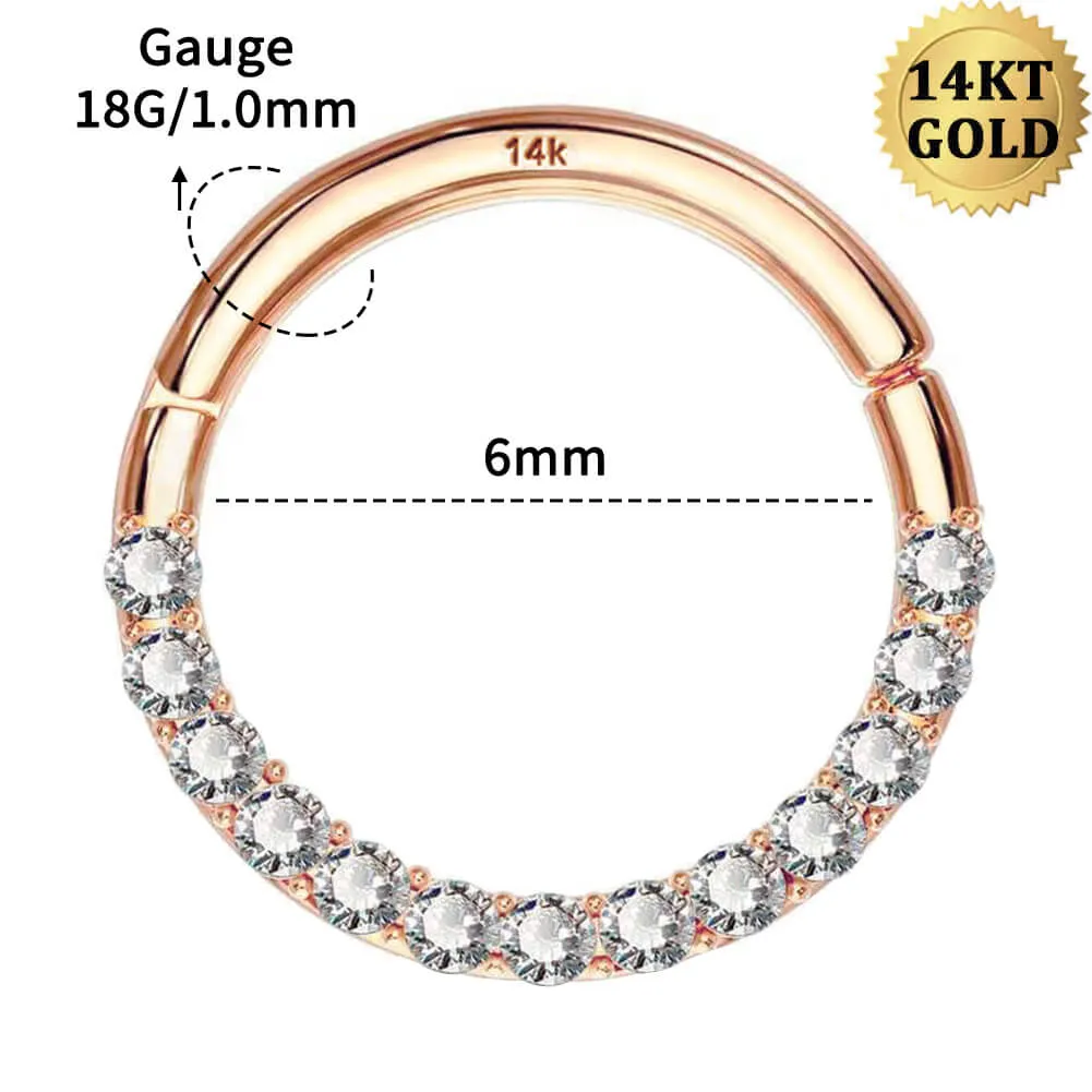 14K Rose Gold 18G Segment Septum Ring CZ Daith Earring