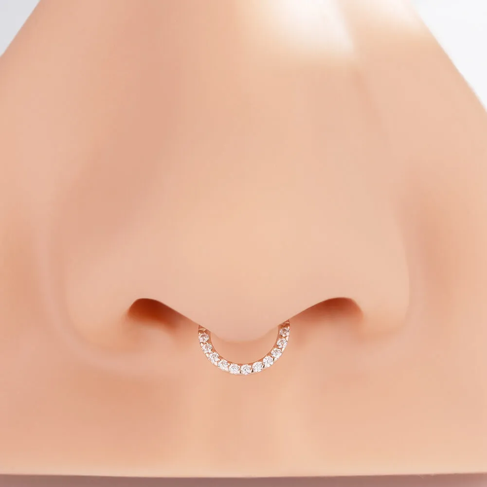 14K Rose Gold 18G Segment Septum Ring CZ Daith Earring