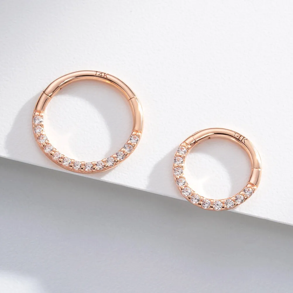 14K Rose Gold 18G Segment Septum Ring CZ Daith Earring