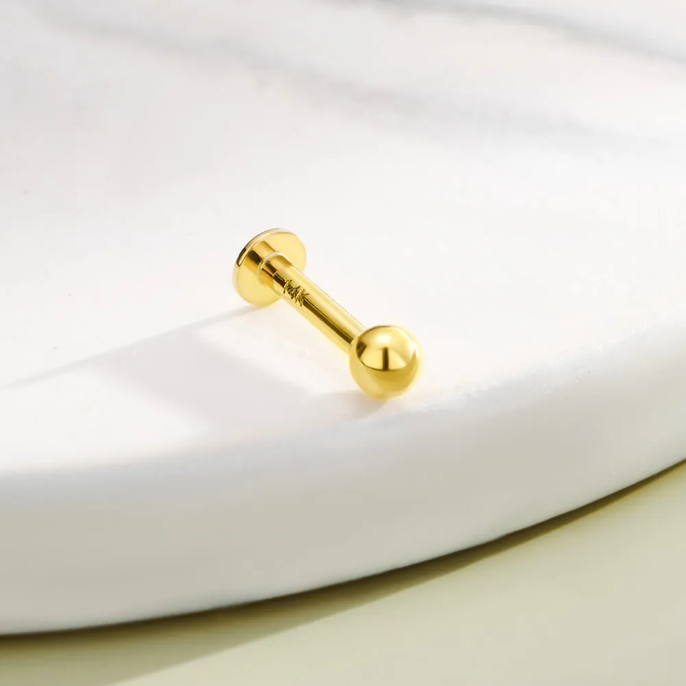 14K Solid Gold Ball Push Pin Cartilage Earring