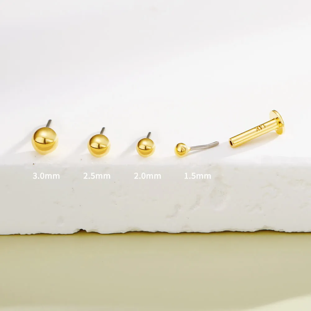 14K Solid Gold Ball Push Pin Cartilage Earring