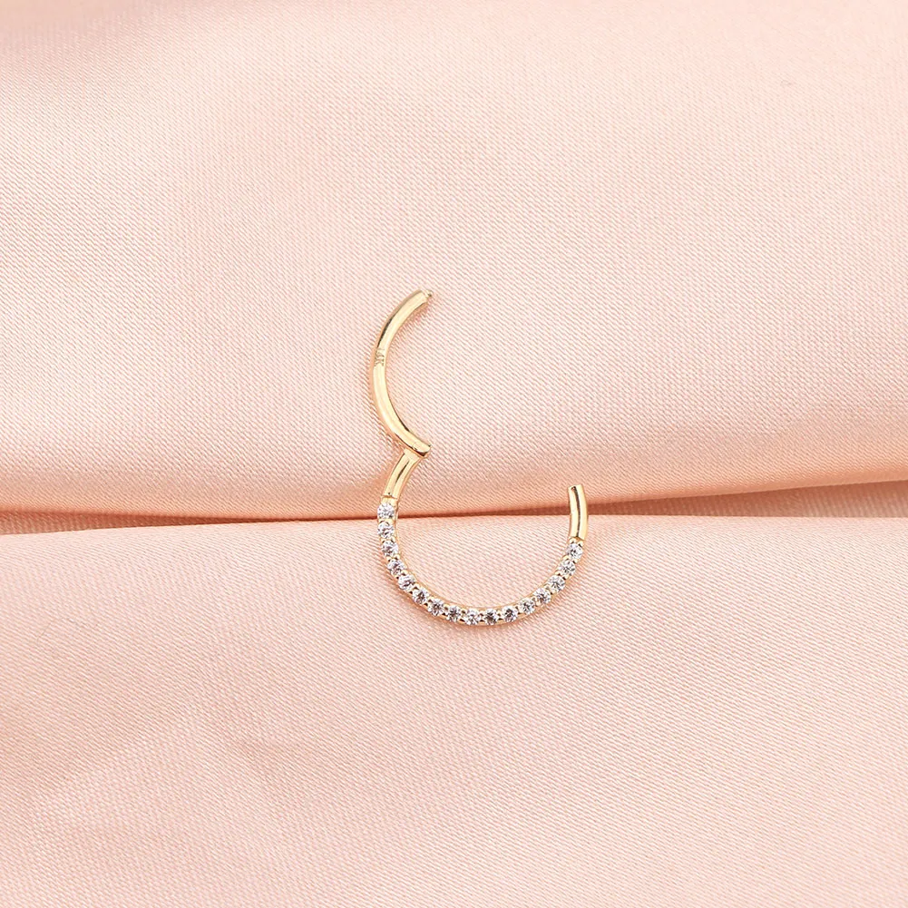 14KT Gold Segment Septum Ring 16G Front CZ Gold Daith Earring