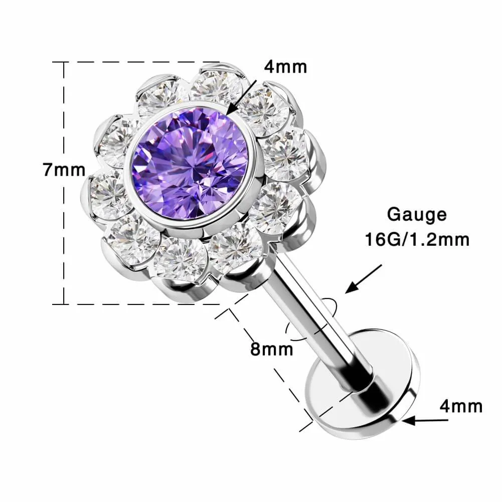 16G 8mm Titanium Internally Threaded Purple Flower Medusa Lip Ring