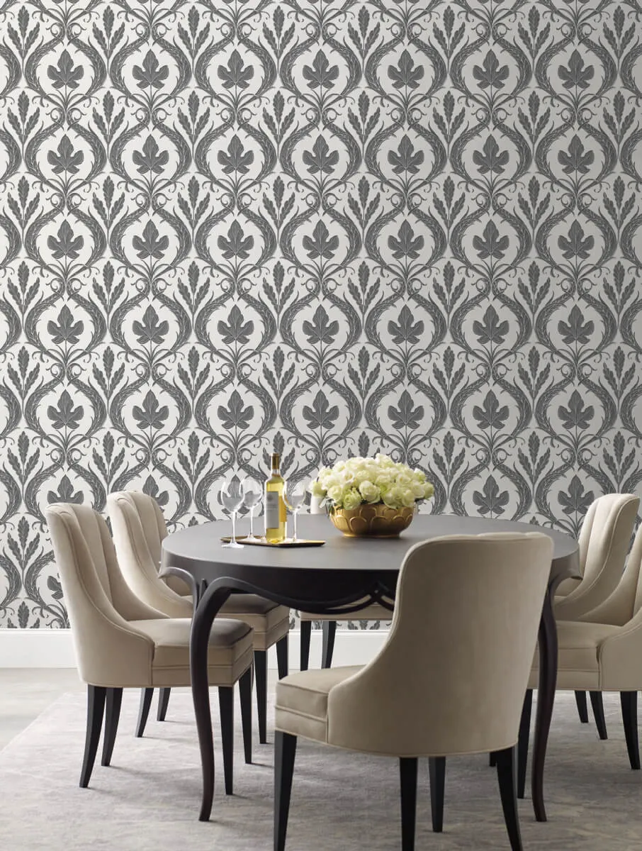 Adirondack Damask Wallpaper in Black/White from Damask Resource Library