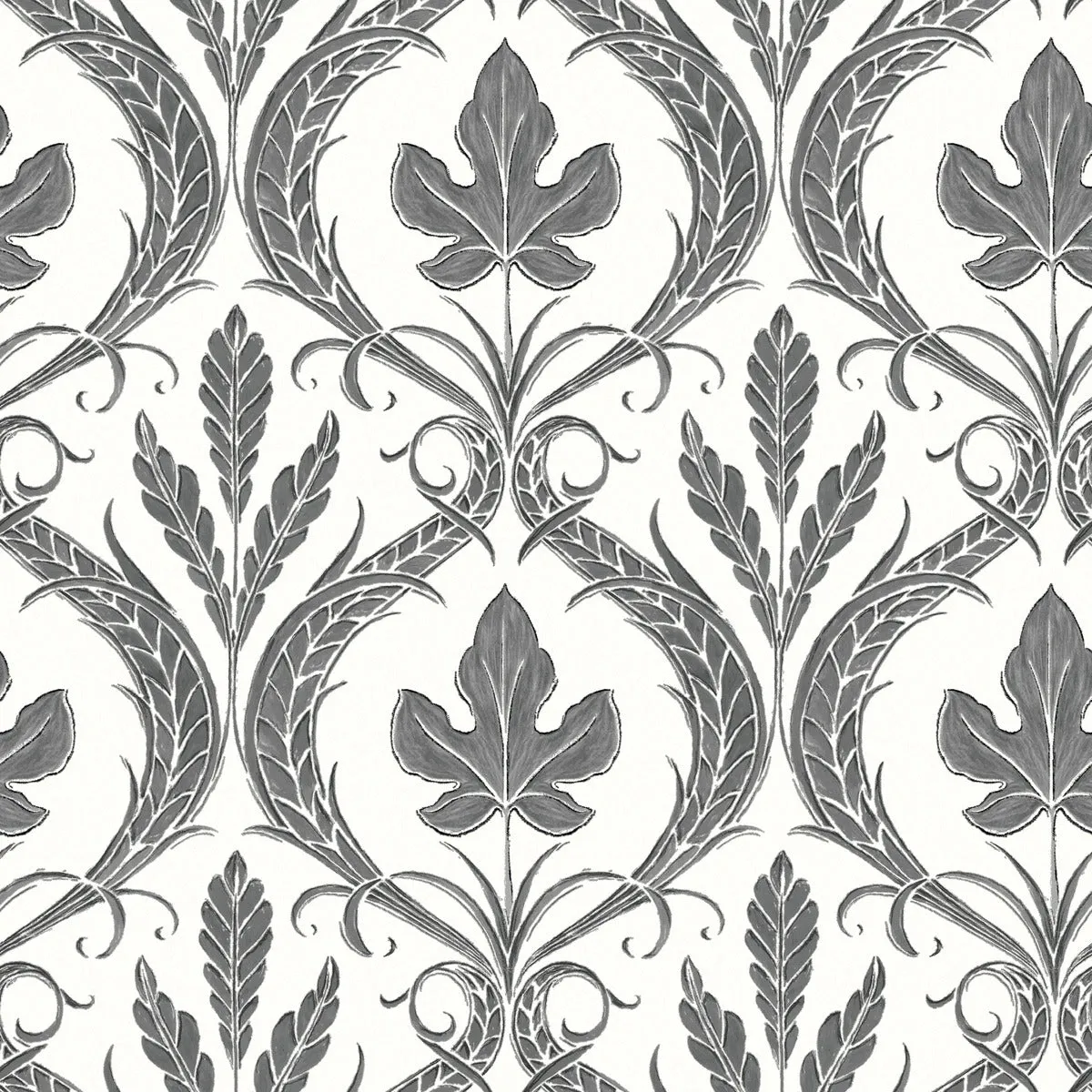 Adirondack Damask Wallpaper in Black/White from Damask Resource Library