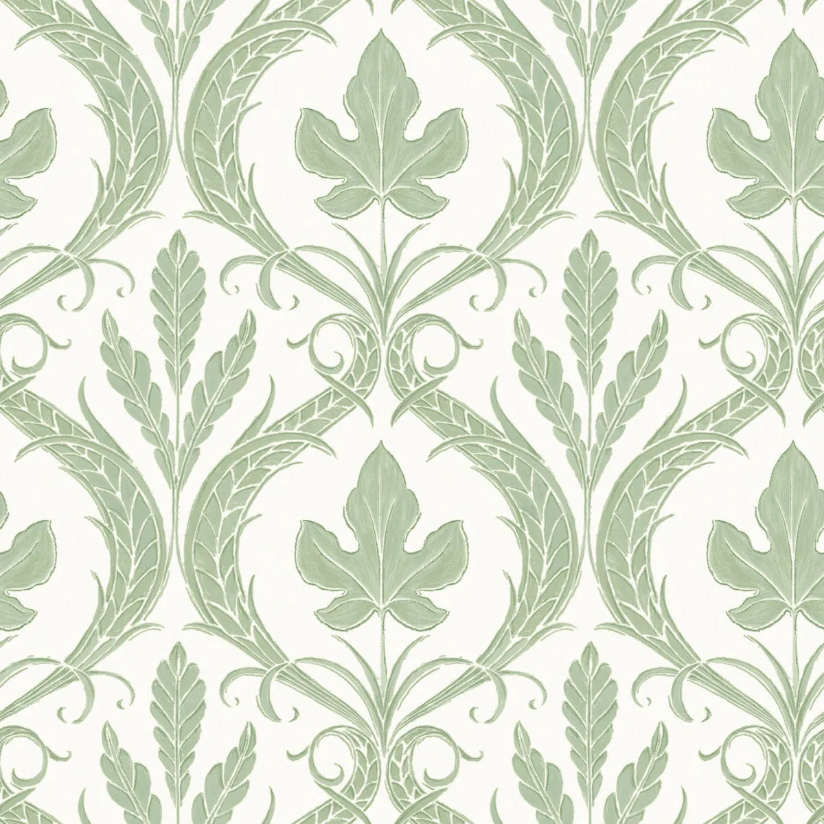 Adirondack Damask Wallpaper in Green/White from Damask Resource Library