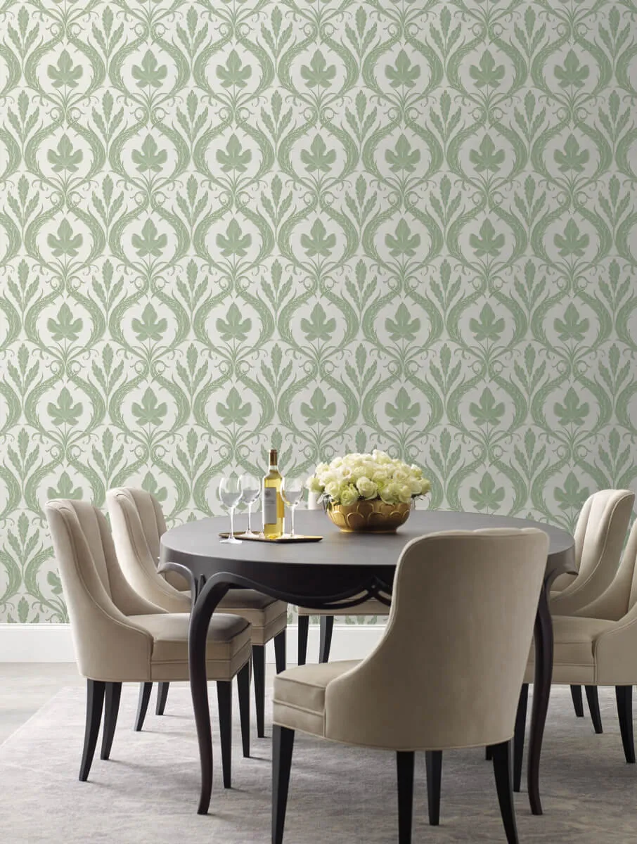 Adirondack Damask Wallpaper in Green/White from Damask Resource Library