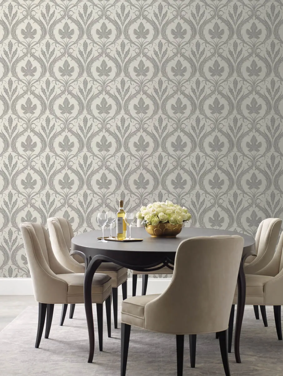 Adirondack Damask Wallpaper in Grey/Beige from Damask Resource Library