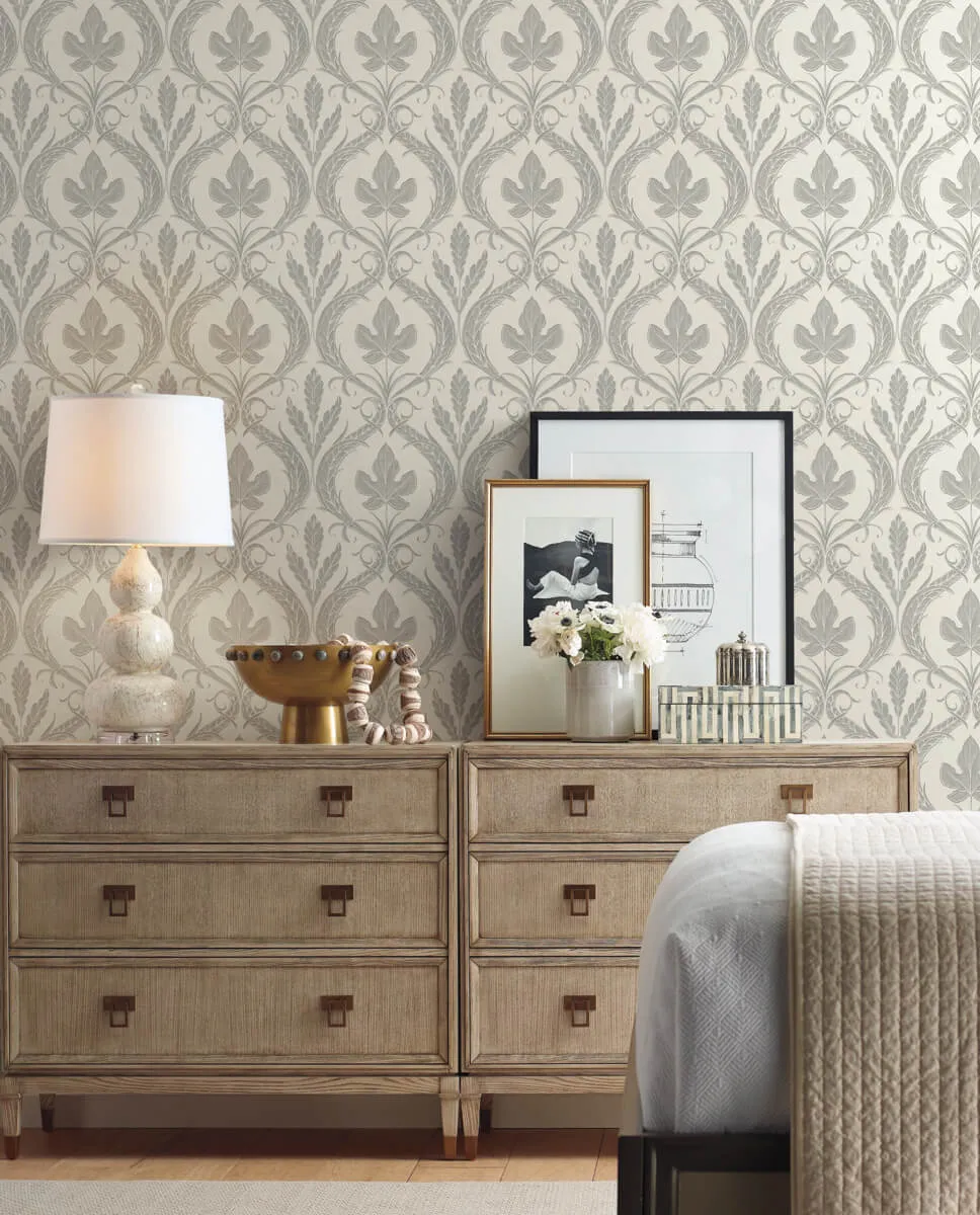 Adirondack Damask Wallpaper in Grey/Beige from Damask Resource Library