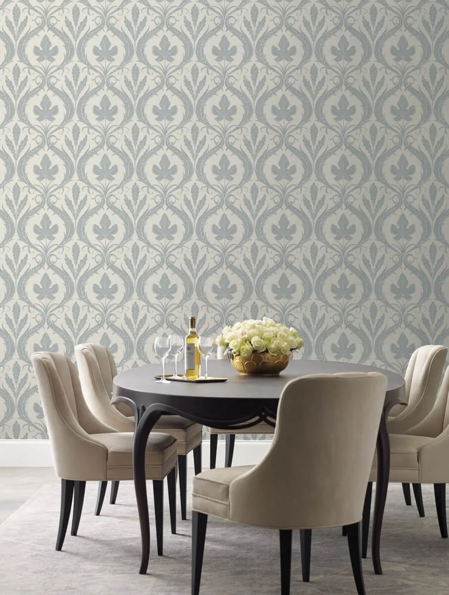 Adirondack Damask Wallpaper in Smoky Blue/Beige from Damask Resource Library