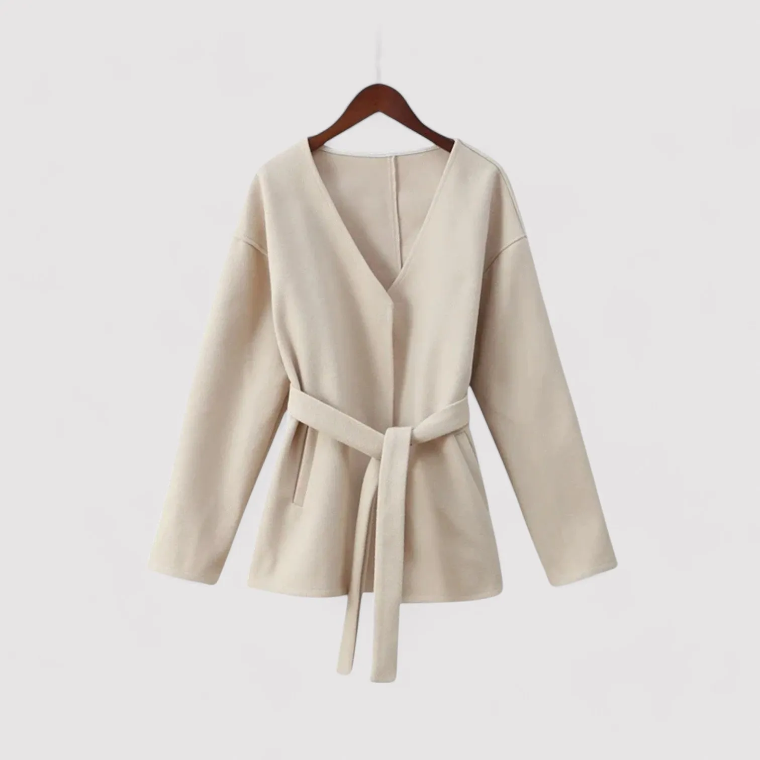 Ancien | Chic Midi Coat With Belt V-Neck Jacket