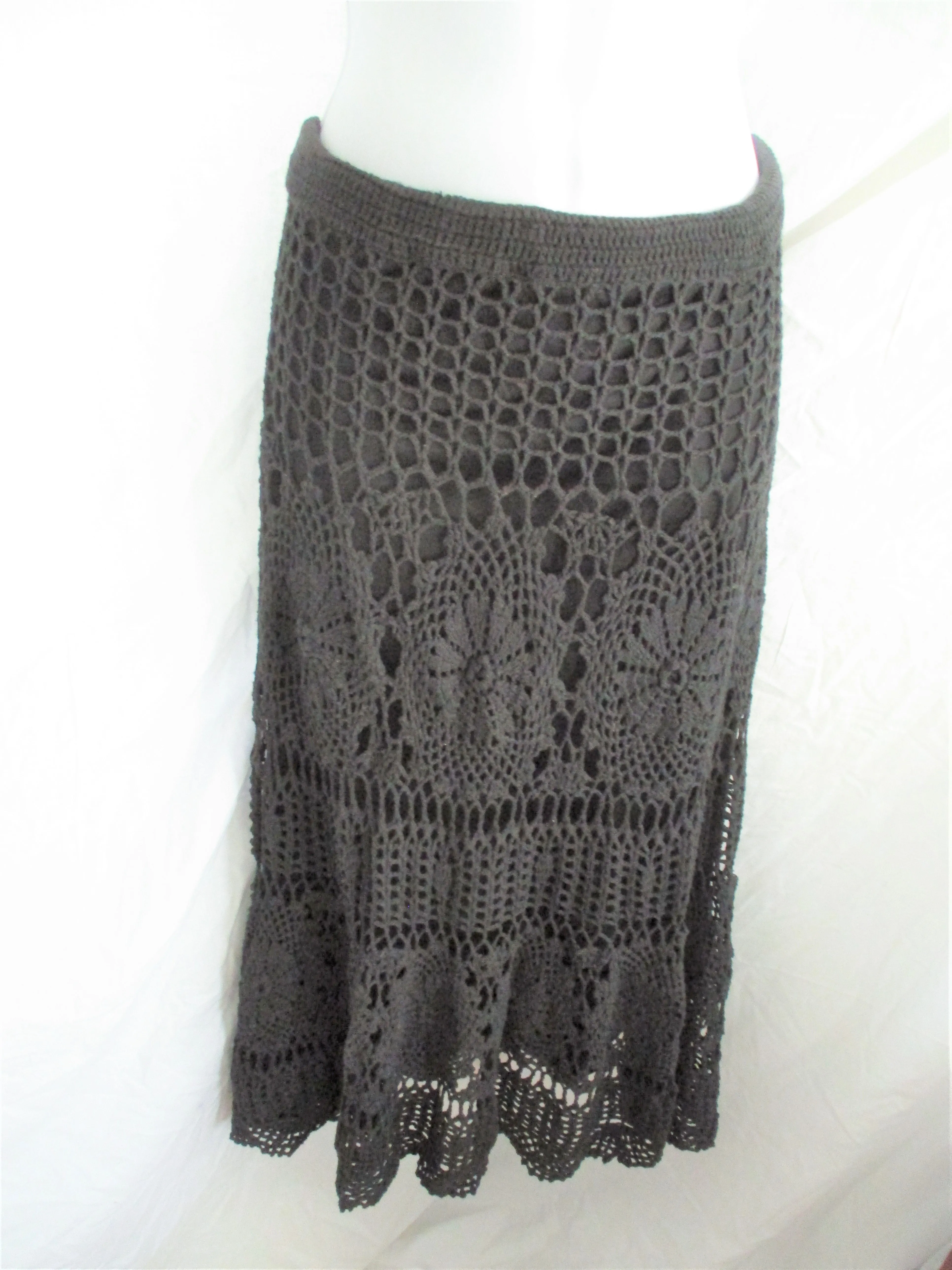 ARIELLA CROCHET MACRAME Maxi Skirt BLACK Boho Festival Hippie OS