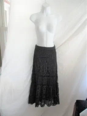 ARIELLA CROCHET MACRAME Maxi Skirt BLACK Boho Festival Hippie OS