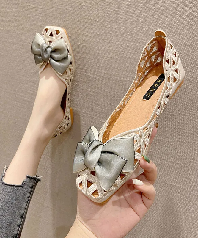 Art Apricot Hollow Out Flats Knit Fabric Bow Flat Feet Shoes