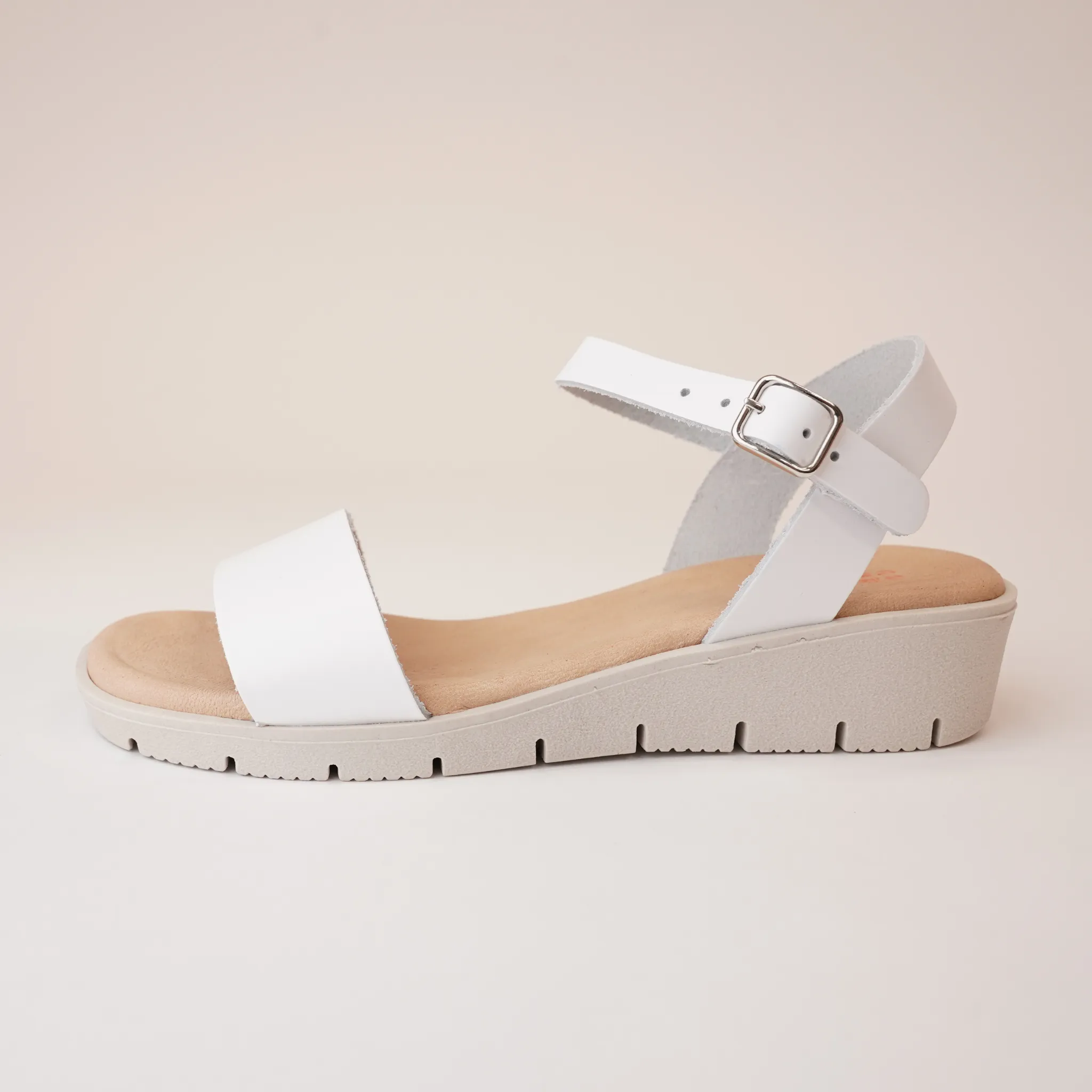 Bella White Leather Sandals