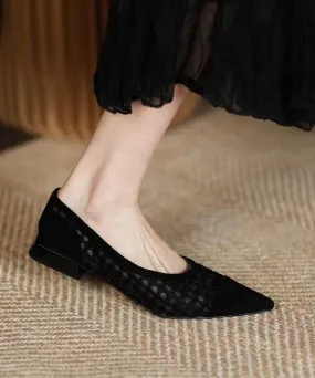 Black Hollow Out Breathable Tulle Women Splicing Flats QK045