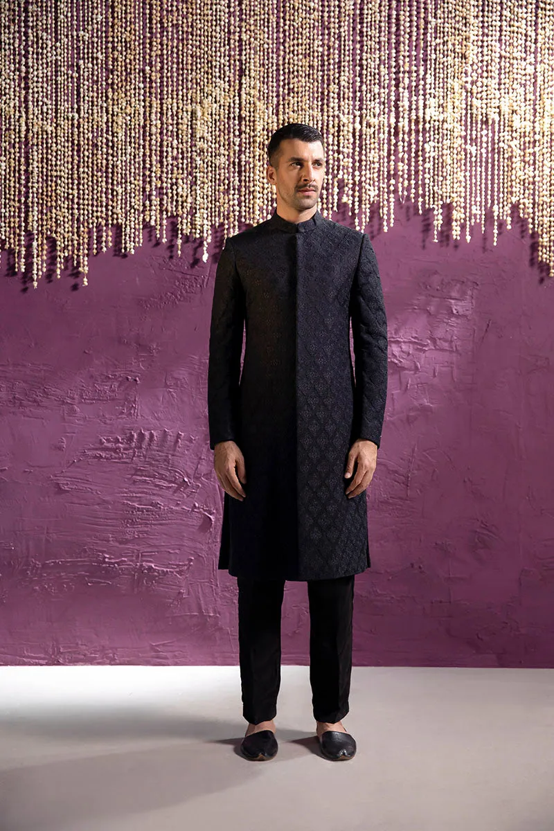 BLACK JAMAWAR SHERWANI