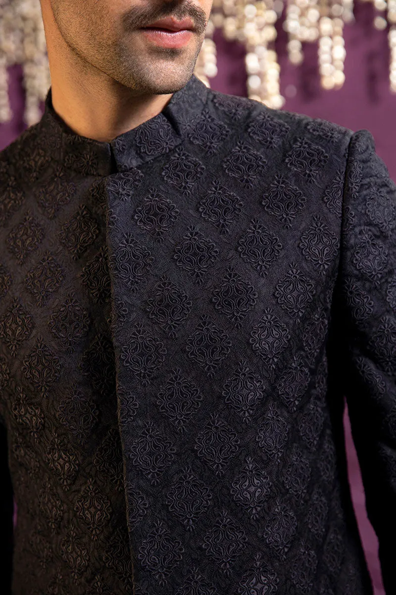 BLACK JAMAWAR SHERWANI