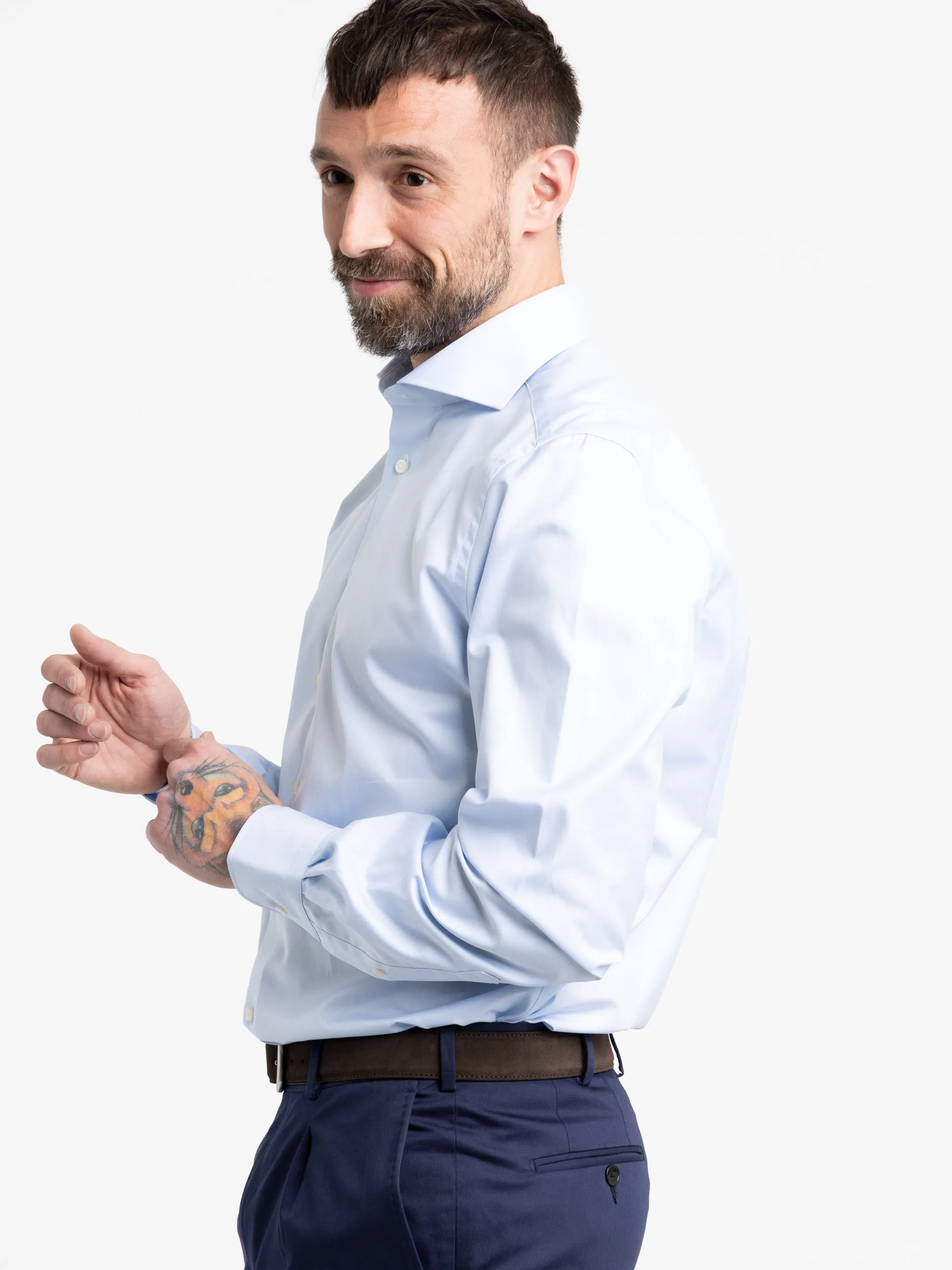 Blue Fitted Body Dress Shirt