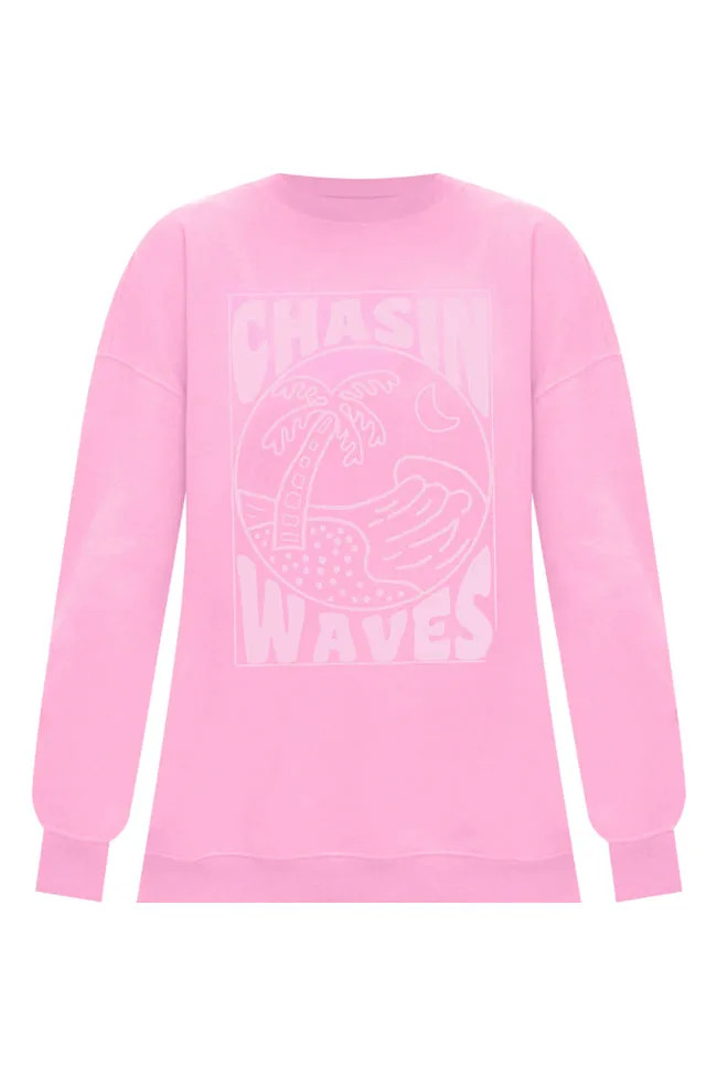 Chasing Waves Pink Oversized Graphic Sweatshirt