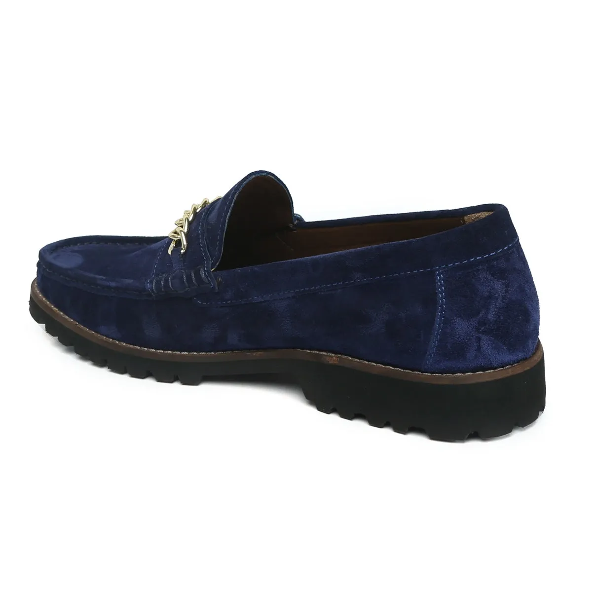 Chunky Sole Loafers in Blue Suede Leather