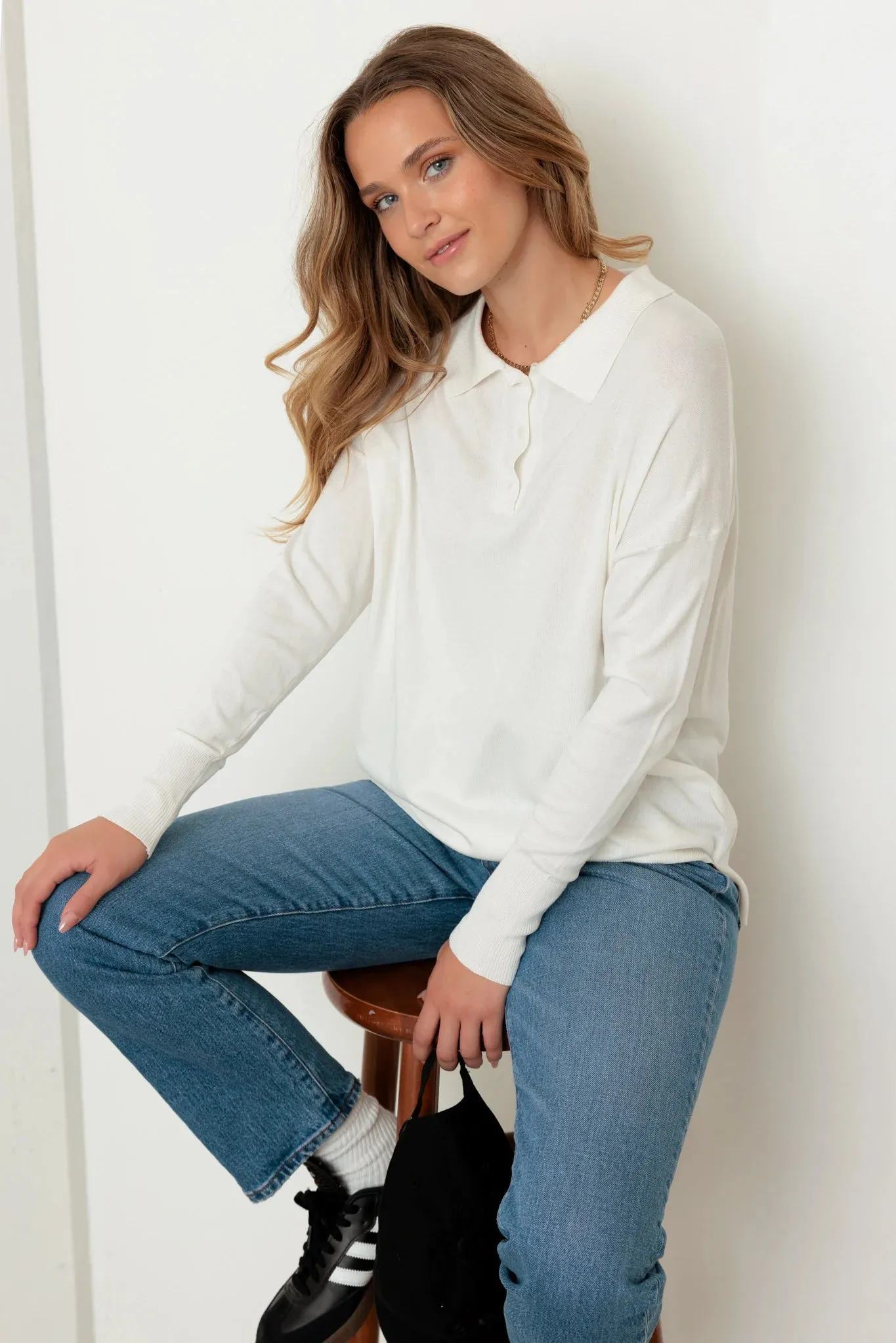 Collar Polo Soft Knit Sweater Top