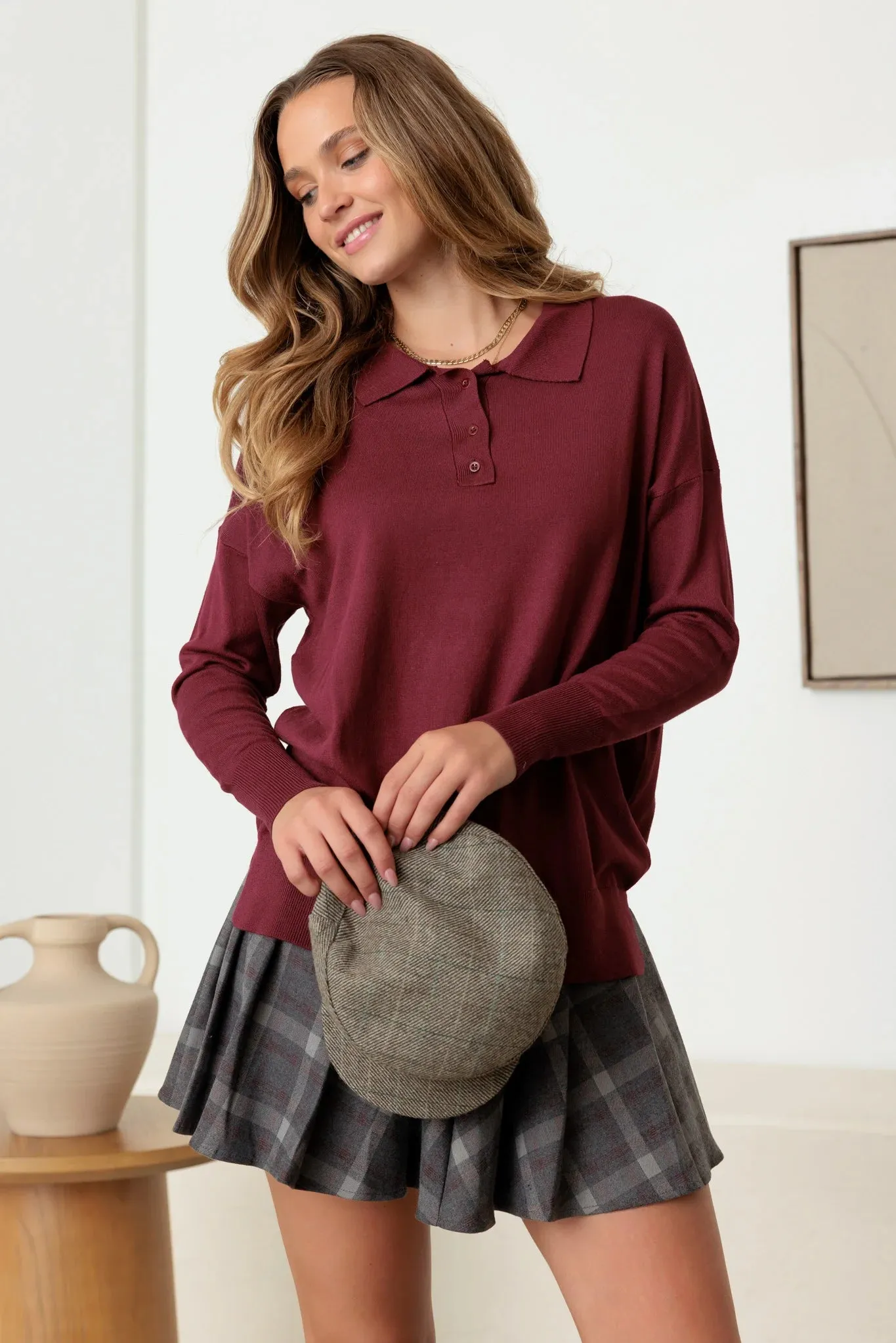 Collar Polo Soft Knit Sweater Top