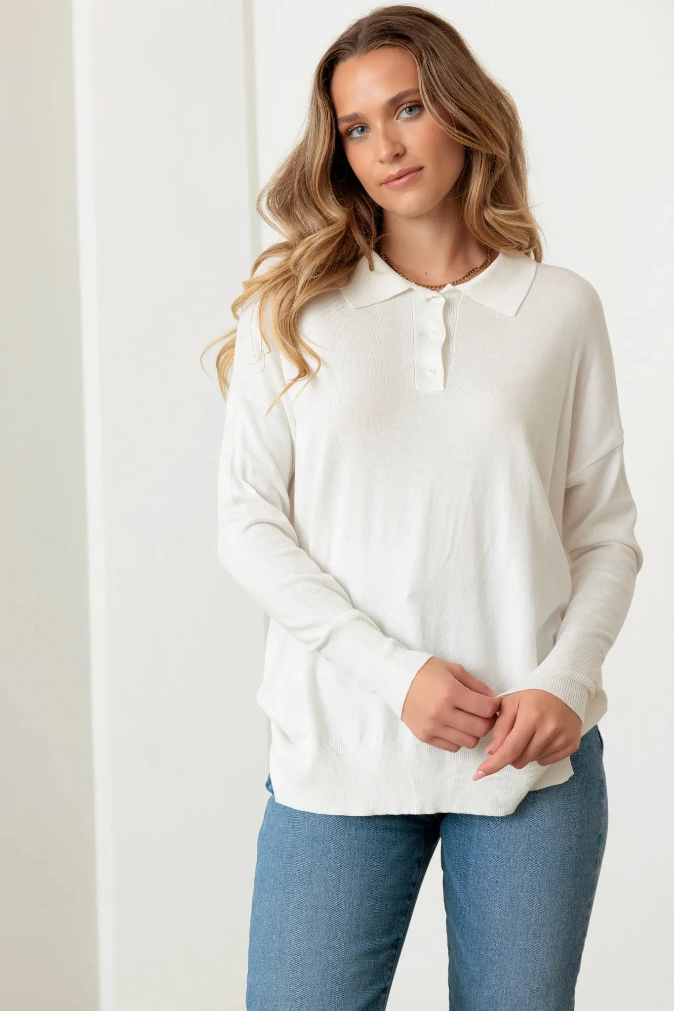 Collar Polo Soft Knit Sweater Top