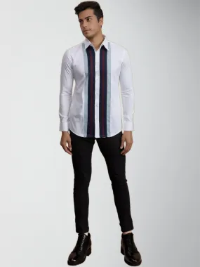 Colourblocked Spread Collar Cotton Formal Shirt