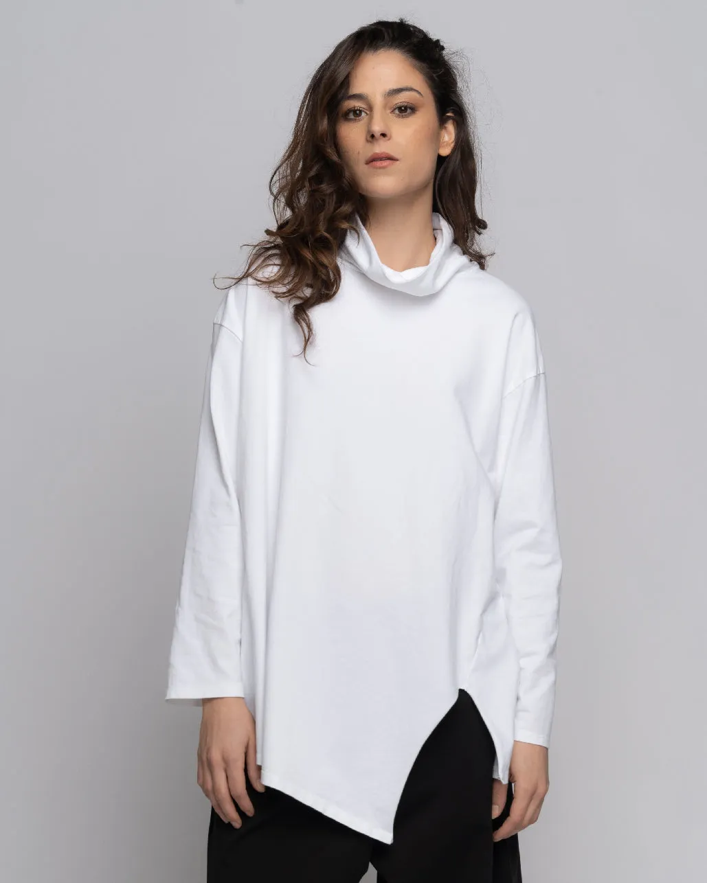 Cowl Neck Tunic T Shirt with Slit