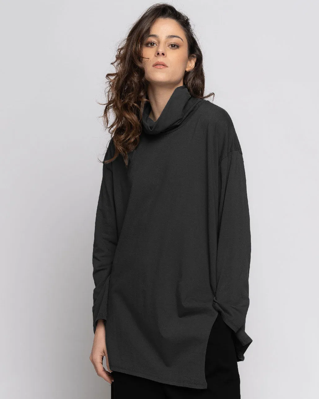 Cowl Neck Tunic T Shirt with Slit