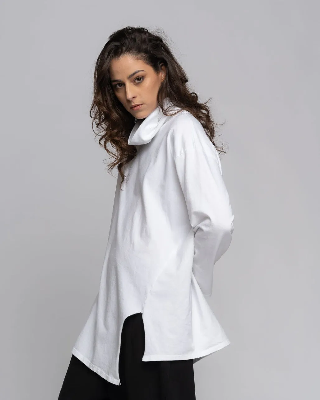 Cowl Neck Tunic T Shirt with Slit