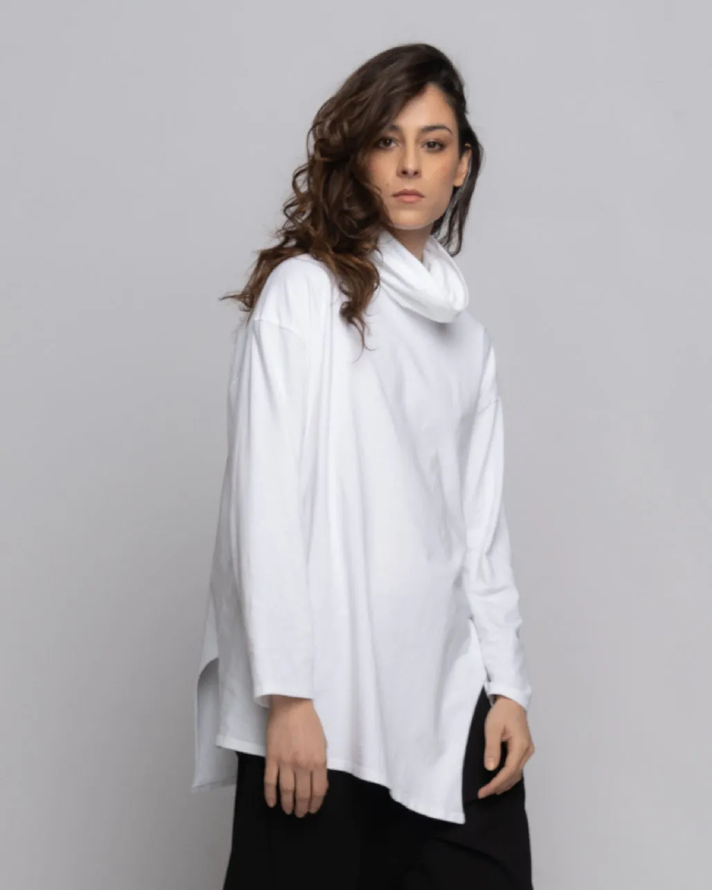 Cowl Neck Tunic T Shirt with Slit