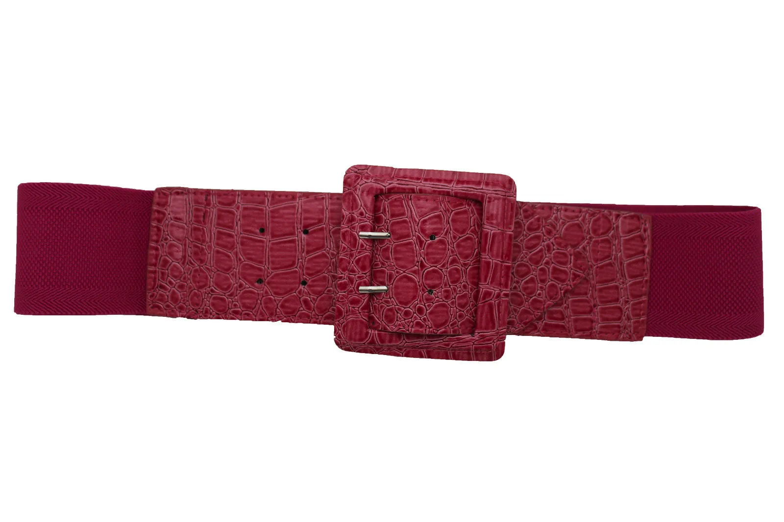 Crocodile Stamped Faux Leather Square Buckle Wide Waistband Belt