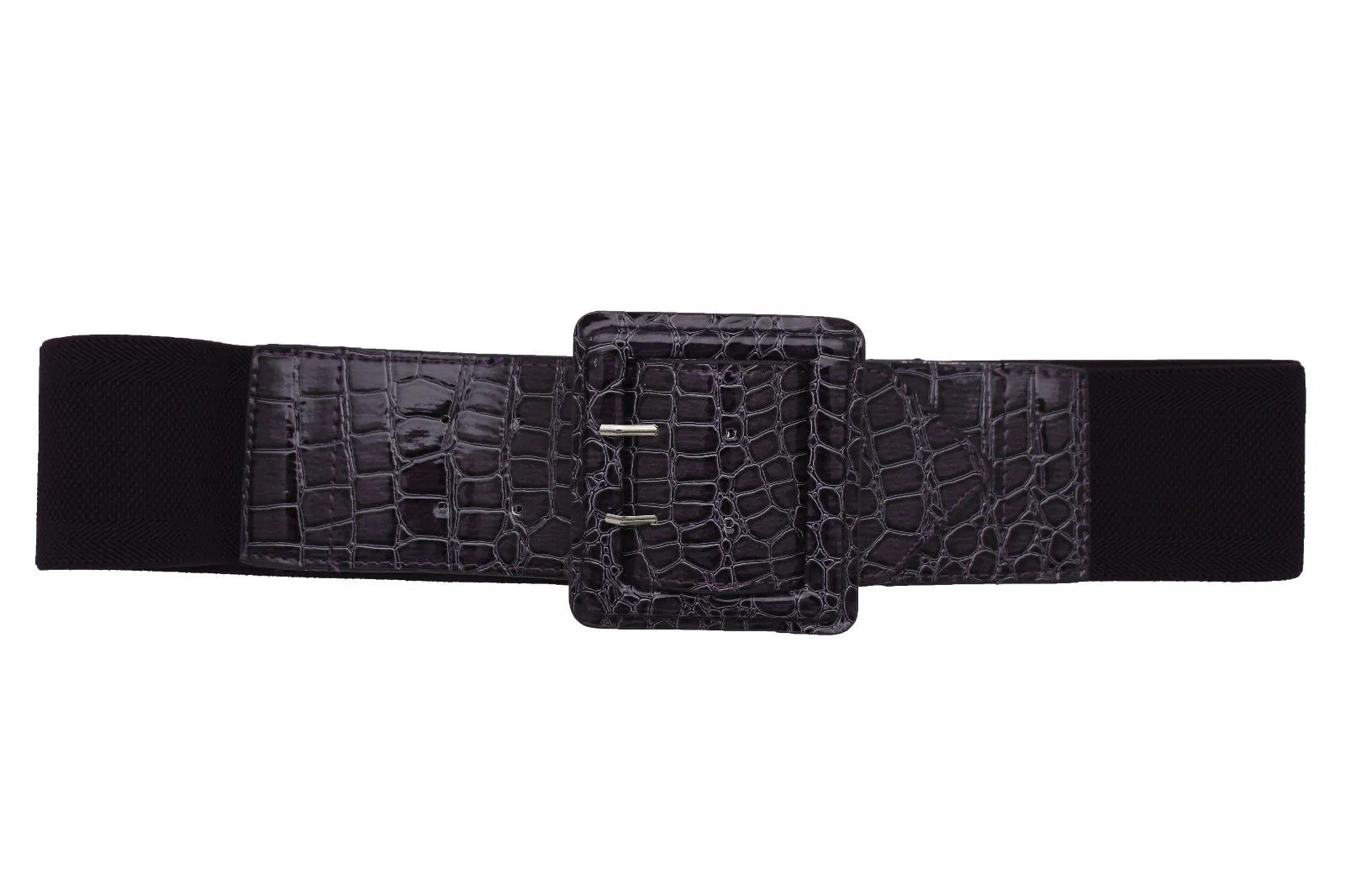 Crocodile Stamped Faux Leather Square Buckle Wide Waistband Belt