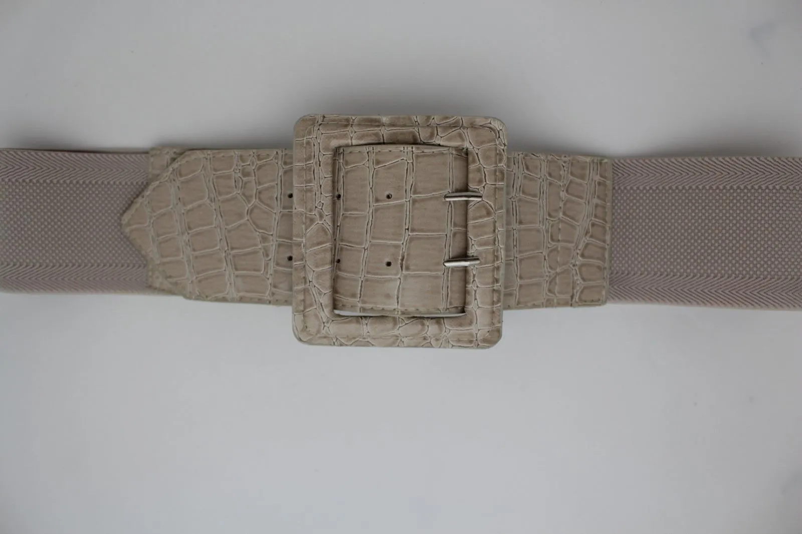 Crocodile Stamped Faux Leather Square Buckle Wide Waistband Belt