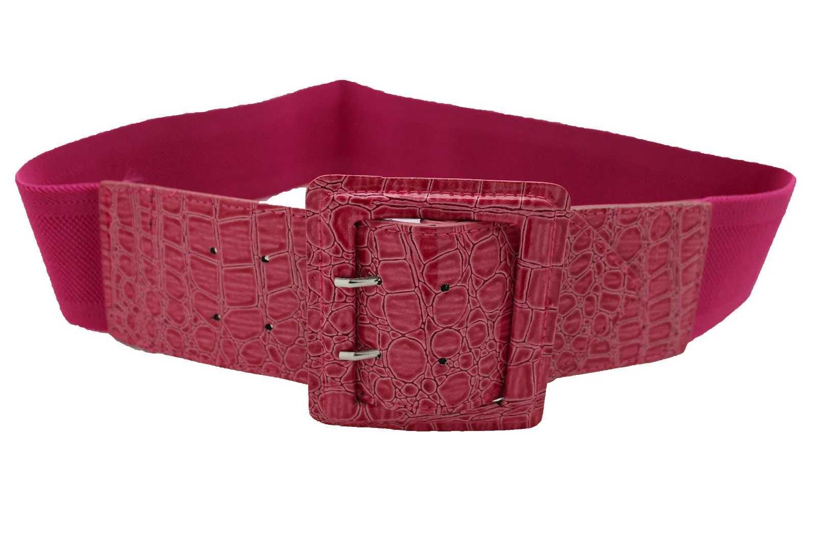 Crocodile Stamped Faux Leather Square Buckle Wide Waistband Belt