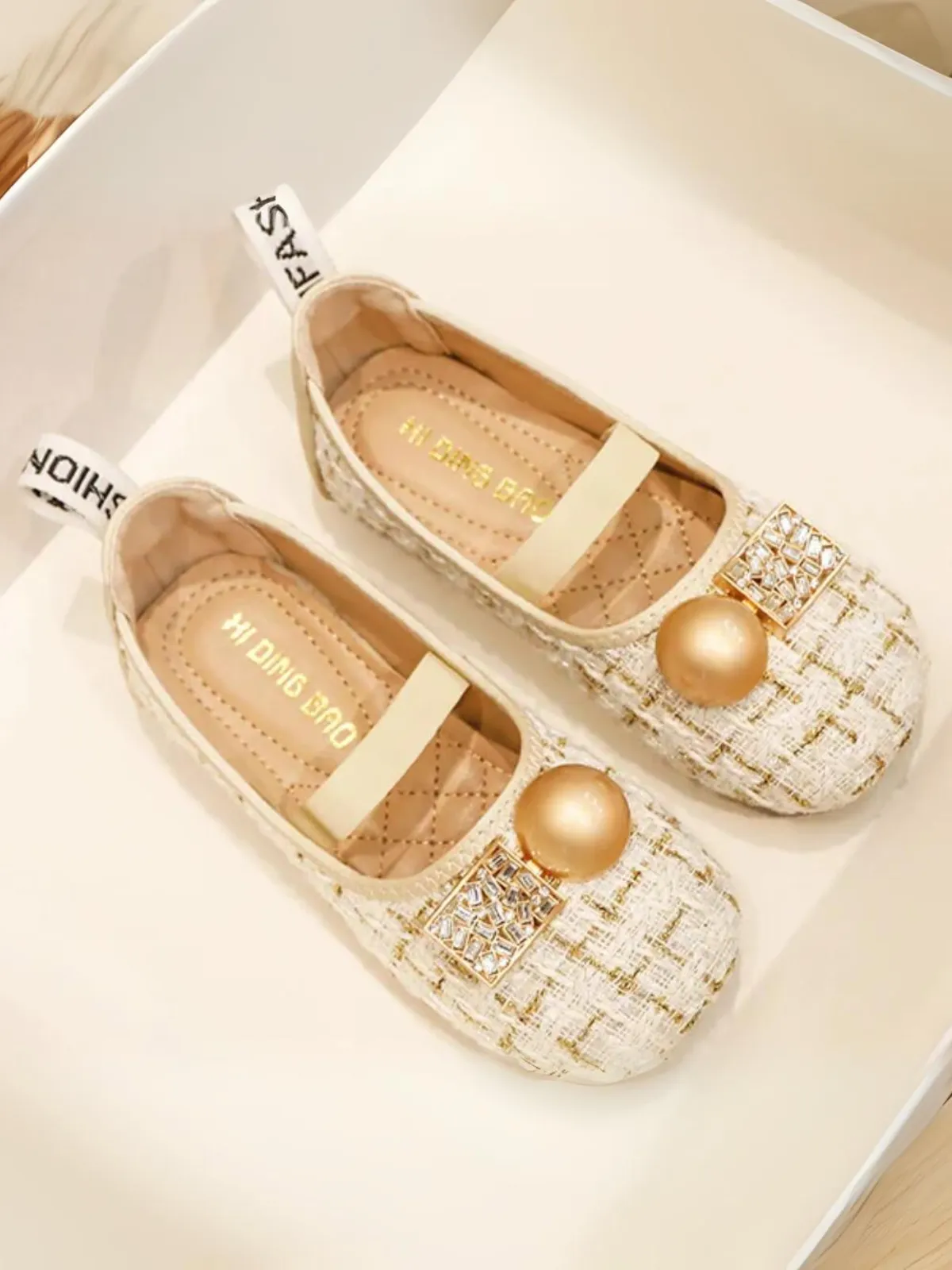 Cute Mary Janes Flats with Pearl and Rhinestone Accents by Liv and Mia