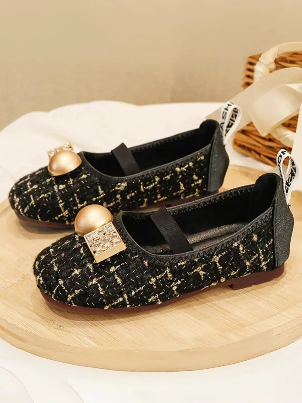 Cute Mary Janes Flats with Pearl and Rhinestone Accents by Liv and Mia