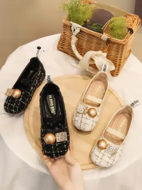 Cute Mary Janes Flats with Pearl and Rhinestone Accents by Liv and Mia