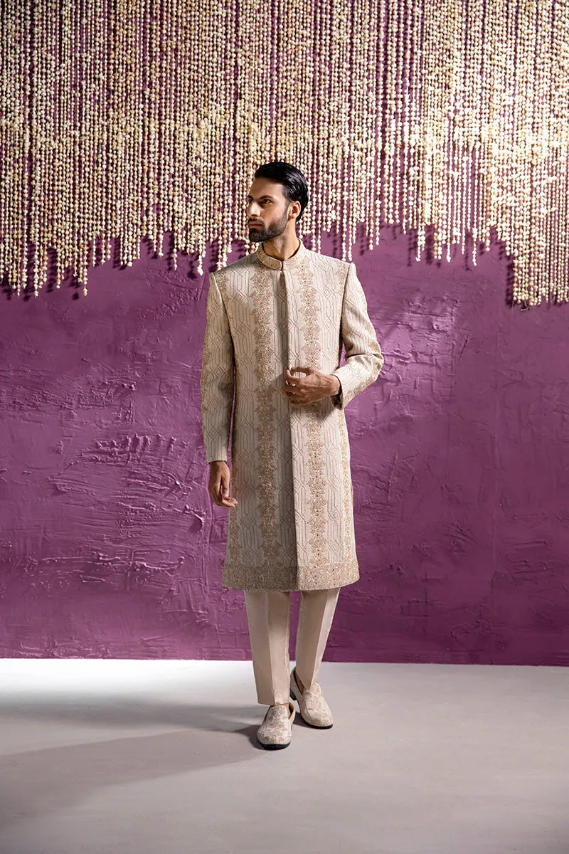 EMBROIDERED BEIGE SHERWANI