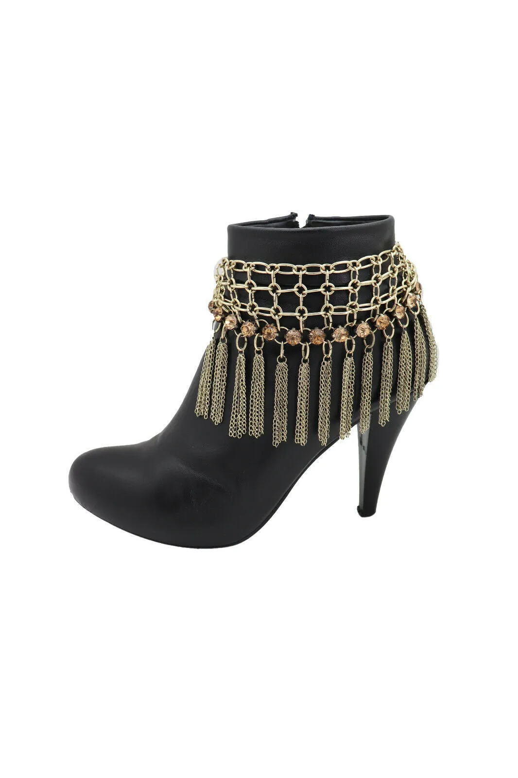 Gold Color Metal Chain Boot Bracelet Shoe Web Fringe Charm Tassel