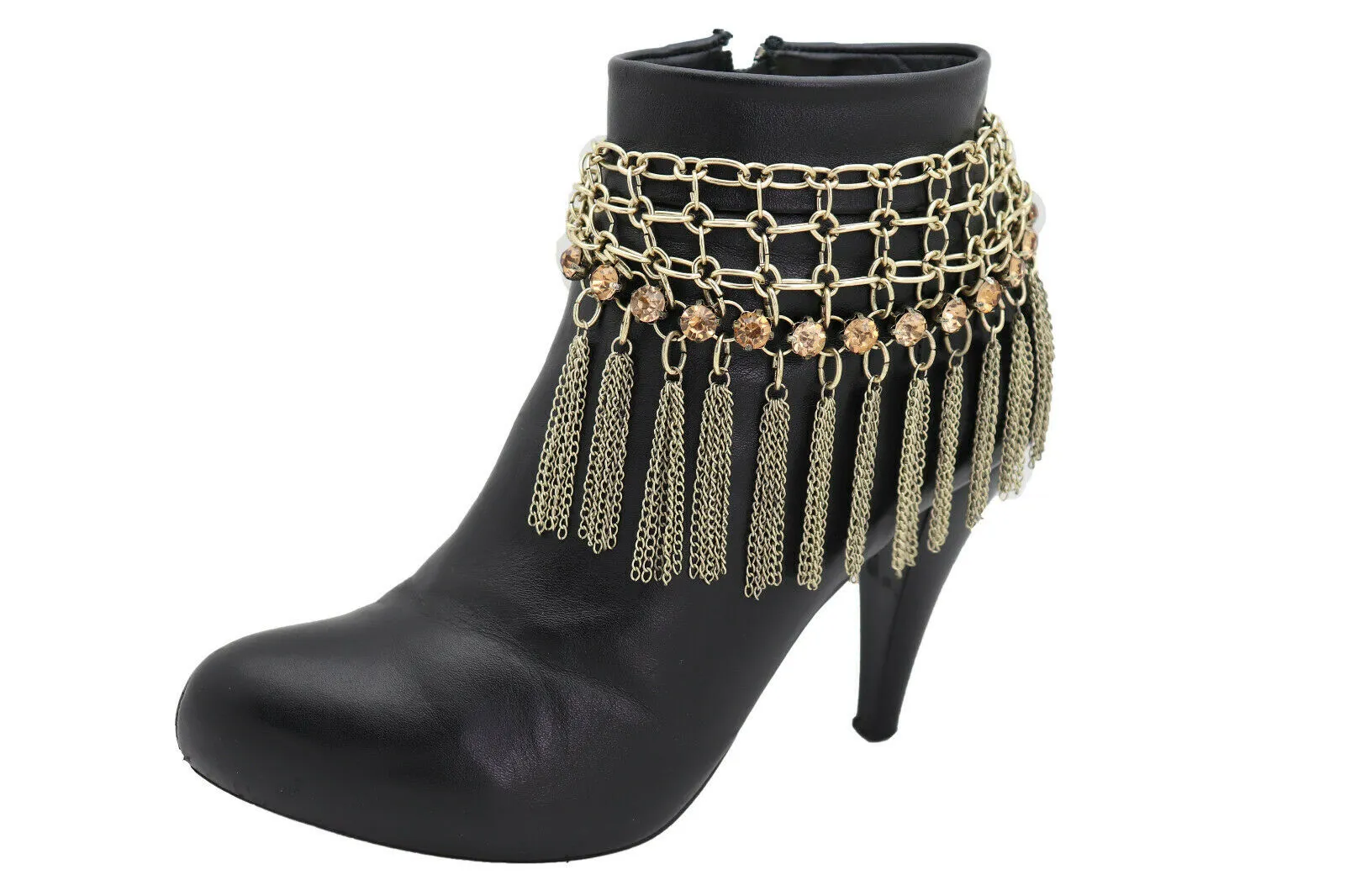 Gold Color Metal Chain Boot Bracelet Shoe Web Fringe Charm Tassel