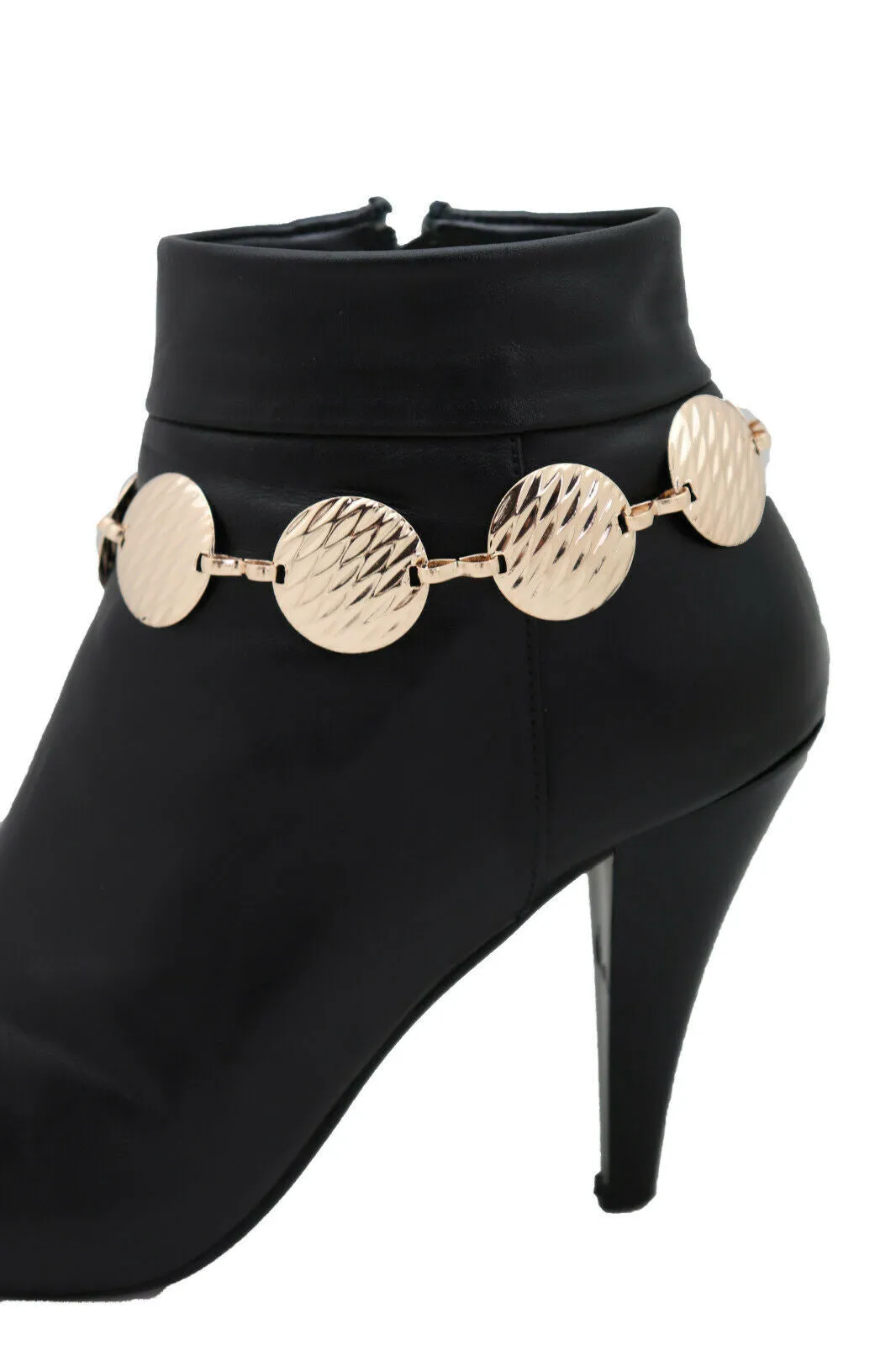 Gold Metal Chain Boot Bracelet Shoe Anklet Circle Charms