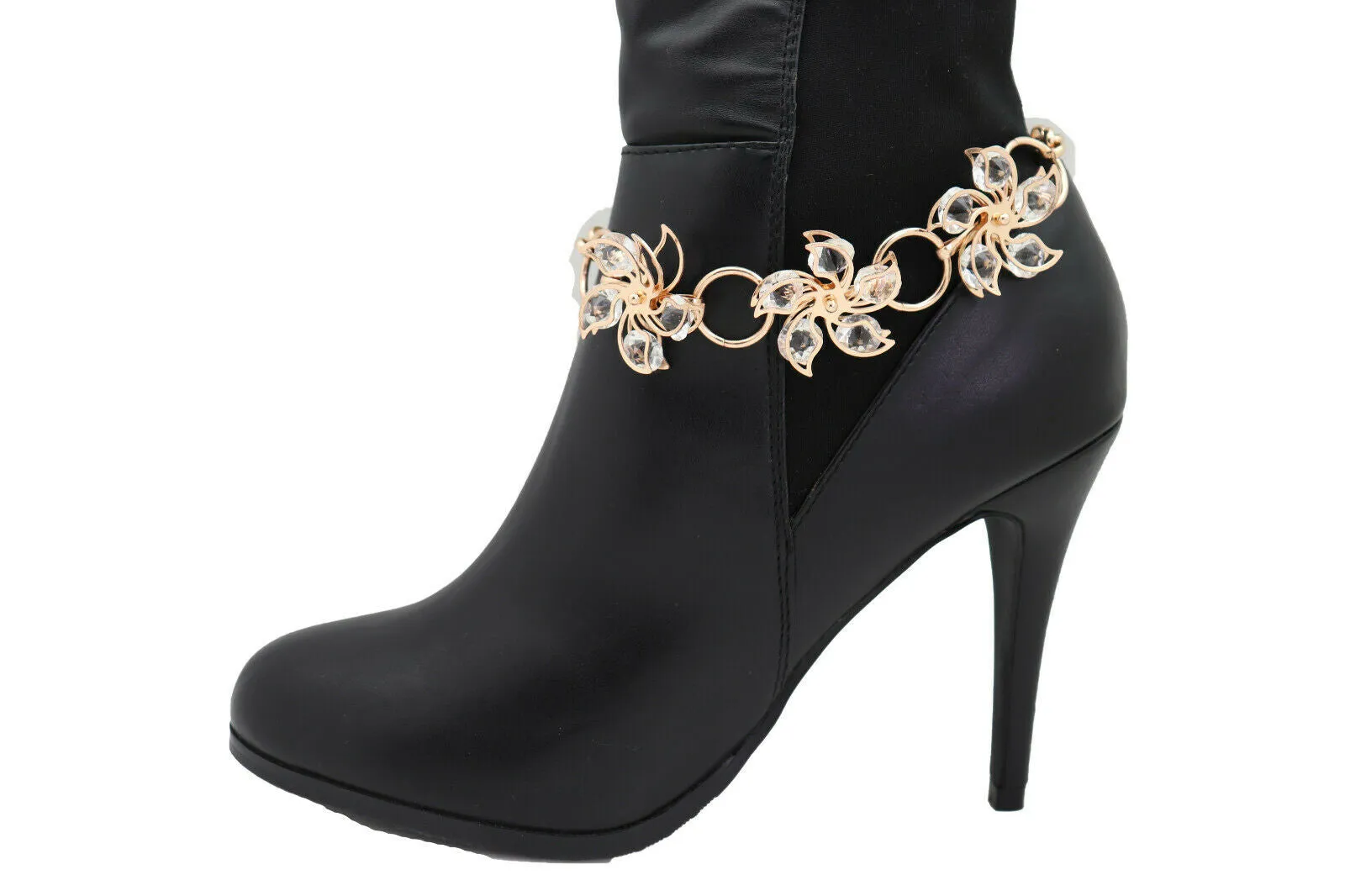 Gold Metal Chain Boot Bracelet Shoe Bling Flower