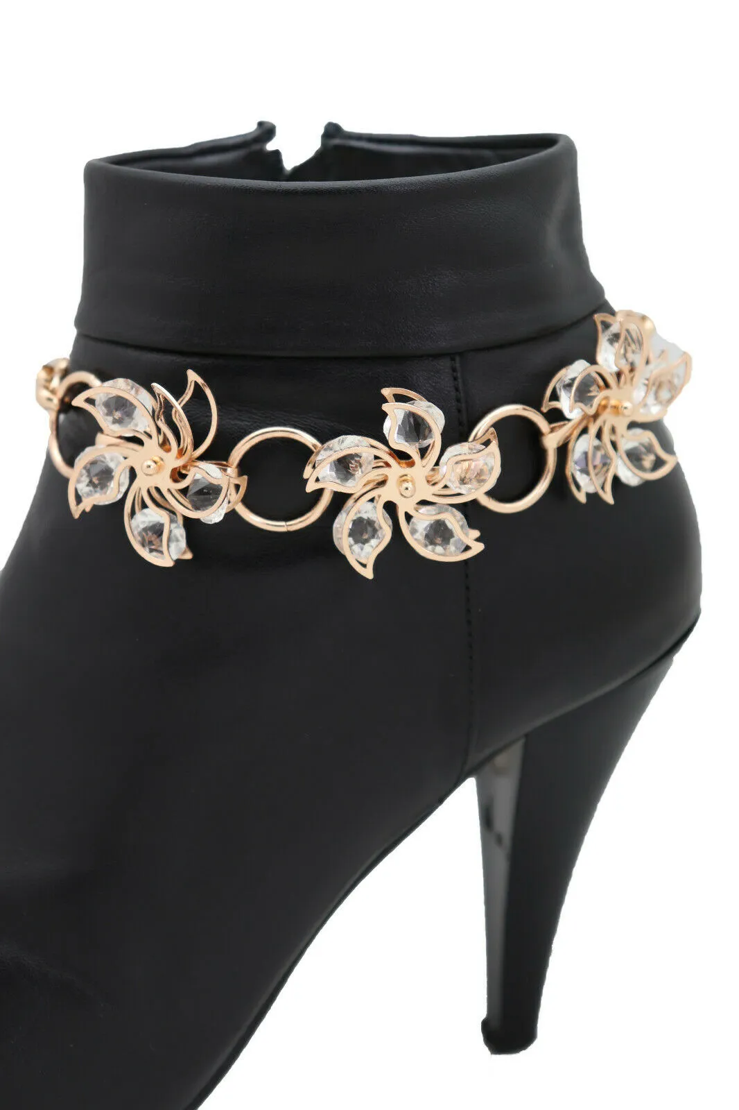 Gold Metal Chain Boot Bracelet Shoe Bling Flower