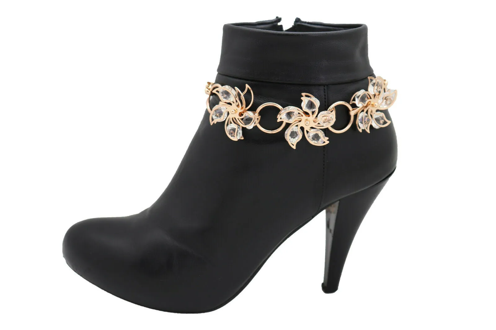 Gold Metal Chain Boot Bracelet Shoe Bling Flower