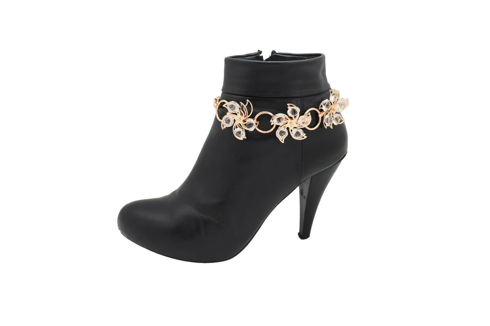 Gold Metal Chain Boot Bracelet Shoe Bling Flower